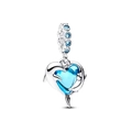 Silver dolphin pendant with a bright blue heart stone and sparkling accents - Dolphin (L25512-21)