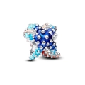 Silver bead with colorful blue and orange enamel and metallic dots for DIY bracelets - Blue Ocean Abstract (L25512-19)