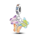 Colorful enamel butterfly charm pendant in S925 silver with sparkling zircon accents - Color Enamel Butterfly Set (L17)