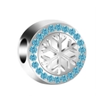 Silver bead charm with snowflake relief and blue crystals for DIY jewelry bracelets - Sky Blue Pave Snowflake (L18)