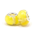 Translucent bright yellow glass beads with glitter and silver metal core for DIY bracelets - Bright Yellow Gold Foil Large Hole Bead (L20)