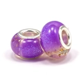 Purple translucent charm bead with gold foil and blue glitter for European bracelets - Purple Gold Foil Large Hole Bead (L21)