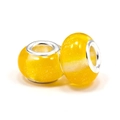 Vibrant yellow large hole beads with gold foil glitters for DIY charm bracelets - Bright Yellow Shimmer Large Hole Bead (L22)