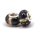 DIY charm bead with black resin, blue glitter, and gold foil accents for bracelets - Black Starry Gold Foil Large Hole Bead (L23)