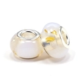 DIY bead charms with gold leaf foil inlay and silver core for jewelry bracelets - Milky White Gold Foil Large Hole Bead (L24)