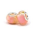 European style peach pink resin beads with gold foil and silver metal core - Peach Pink Gold Foil Large Hole Bead (L25)