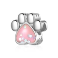 Detail of silver cat paw charm with pink heart inlay and hollowed-out side patterns - Normal Specification / Silver Pink Iridescent Cat Paw (#5)