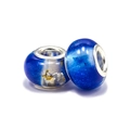 Dark blue glass charm bead with gold foil flakes and silver core for DIY jewelry - Dark Blue Foil Large Hole Bead (L26)