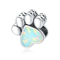 Macro shot of a cat paw jewelry bead with a heart opal stone and silver finish - Normal Specification / Silver Heart Fire Opal Cat Paw (#7)