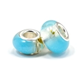 Light blue glass beads with gold foil and silver core for DIY bracelet making - Light Blue Gold Foil Large Hole Bead (L27)