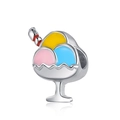 Macro view of ice cream cone charm with colorful enamel and polished silver finish - Normal Specification / Three-Color Ice Cream Cup Bead (#16)