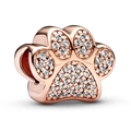 Rose gold cat paw charm with pavé-set clear cubic zirconia for bracelets - Normal Specification / Rose Gold Cat Paw Full Rhinestone Bead (#1)