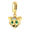 Exquisite golden leopard charm with green gemstone eyes and black spotted details - Gold Leopard Head (L5)