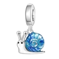Silver snail charm with blue enamel shell and spiral patterns for bracelets - Blue Snail Pendant (L6)