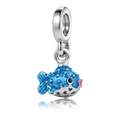 Blue puffer fish charm with pink lips and heart patterns in polished silver finish - Blue Blowfish (L8)
