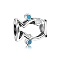 Silver charm with blue enamel waves for DIY bracelets made of S925 sterling silver - Blue Wave Charm (L9)