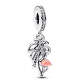 925 silver flamingo and palm tree charm with pink opal stone for DIY bracelets - Flamingo Palm Tree (L15)