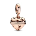 Rose gold heart bell charm with star patterns and heart cutouts for 3mm bracelet - Rose Gold Heart Bell (H-1)