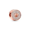 Rose gold heart charm bead with pave-set cubic zirconia for 3mm snake chain bracelet - Rose Gold Pavé Hollow Heart (H-3)