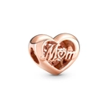 Rose gold heart charm with Mom lettering and floral patterns for 3mm bracelets - Rose Gold Hollow Mom Heart (H-4)