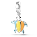 Silver sea turtle charm pendant featuring blue and yellow enamel for DIY bracelets - Colorful Turtle Pendant (L17)