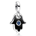 925 silver Hamsa hand charm with blue crystal inlay for DIY charm bracelets - Hamsa Hand Blue (L18)