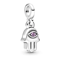 Silver Hamsa Hand charm with purple gemstone for DIY charm bracelets and jewelry - Hamsa Hand Purple (L19)