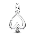 Spade charm bead in silver-plated metal with a small diamond accent for bracelets - Spade Metal Pendant (L20)
