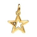Polished gold star-shaped pendant charm featuring a small embedded sparkling gemstone - Gold Star With Rhinestone (L21)