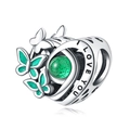 S925 silver heart charm with green butterflies and I LOVE YOU engraving - Silver Heart Butterfly (L22)