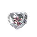 Silver heart charm bead with pink rhinestone cat paw design for bracelets - Normal Specification / Silver Heart Pink Paw (#4)