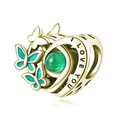 Golden heart charm with green butterflies and I Love You engraving for DIY bracelets - Gold Heart Butterfly (L23)