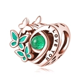 Rose gold heart charm with green stone, teal butterflies, and I Love You engraving - Rose Gold Heart Butterfly (L24)