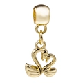 Golden dual swan heart charm with polished large-hole bail for DIY jewelry bracelets - Double Swan Heart (L26)