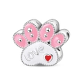 Silver animal paw charm with pink enamel, red heart and love engraving for bracelets - Pink Paw Print Heart (L28)