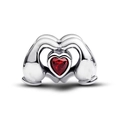 Silver hand holding red heart crystal charm for DIY bracelets with polished finish - Hands Holding Red Heart Dangle (#37)