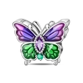 Silver butterfly charm with purple and green enamel and marquise gemstone - Purple Gradient Butterfly (L29)