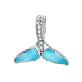 Sparkling mermaid tail charm in silver metal with blue enamel and pavé crystals - Blue Fish Tail Pendant (L31)