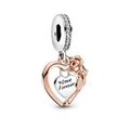 Two-tone rose gold heart pendant with rose detail and Love Forever engraving - Silver Love Forever Rose Heart Pendant (L02212737-14)
