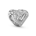 Sparkling silver heart charm with pavé zircon stones and hollow side cutouts for bracelets - Pave Rhinestone Heart Charm (#23)