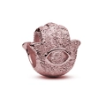 Perle de main de Hamsa rose gold avec texture sablée et œil central pour bijoux DIY - Style Main de Fatma (L21)