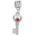 Ciondolo chiave argento con gemma rossa e fiocco per fai da te su bracciali da 3mm - taglia standard / Ciondolo Chiave a Cuore Rosso (19) / Argento Rosso
