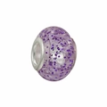 Macro detail of a translucent purple DIY crystal bead with embedded glitter and silver core - Purple Glitter Glass Bead (L0121039-26)