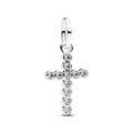 Silver plated cross pendant charm with sparkling round zircons for DIY jewelry - Classic Rhinestone Cross Dangle (#35)