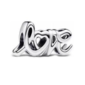 Silver-plated LOVE charm with heart-shaped letter O and polished finish for DIY bracelets - LOVE Letter Heart Charm (#30)