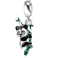 Panda und Bambus Charm-Anhänger aus S925 Sterlingsilber mit Emaille für Perlenarmbänder - Panda und Bambus (032)
