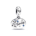 Silver plated family charm with blue star crystal for DIY bracelet jewelry making - Family Letter Double Disk Dangle (#5)