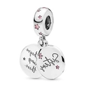 Silver Sisters charm pendant with pink star zircon and engraved double disc design - Sisters Star Double Disk Dangle (#6)