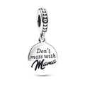 Silver dangle charm featuring Don't mess with Mama engraving for DIY bracelets - Mama Letter Round Tag Dangle (#7)