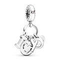 Silver 'I Love U' dangle charm with heart and pink zircon for DIY bead bracelets - I Love U Letter Heart Dangle (#10)